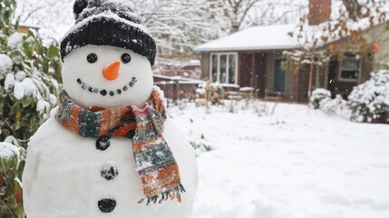 Snowman winter house snow holiday card