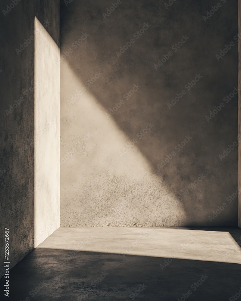Aufkleber minimalist room with dramatic lighting and textured walls in subdued palette : generative ai