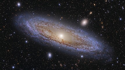 Fototapeta premium Spiral galaxy in deep space, stellar background, cosmic dust, for astronomy education