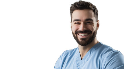 Fototapeta premium a young man with a beard wearing a blue shirt on a transparent background, PNG image, PNG file, Generative art.