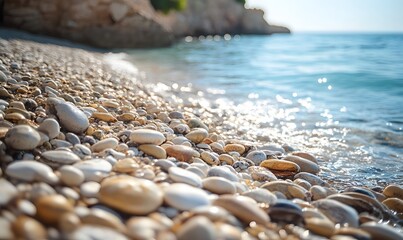 Obraz premium beach with micro shots of rocks , Generative AI