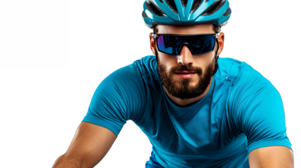 a young man with a beard wearing a blue helmet posing on a transparent background, photo PNG image, PNG file, Generative art.