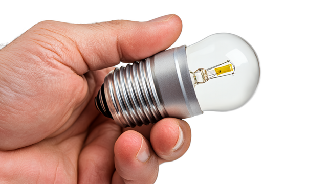 a hand holding a light bulb on a transparent background, PNG image, PNG file, Generative art.