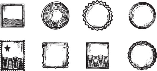 Collection of  silhouettes stampsfor messages and envelopes, mail. Cartoon flat vector illustrations isolated on white background