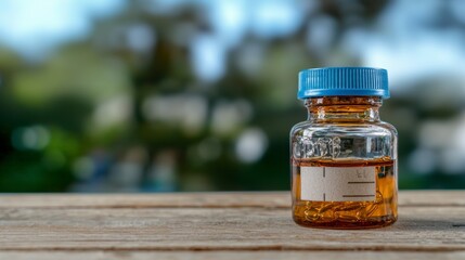 Amber Bottle Capsules  Natural Remedy  Healthcare Supplement  Wooden Table  Botany  Wellne
