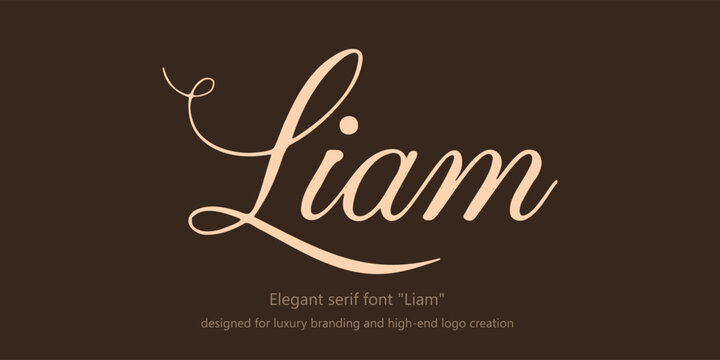 Elegant serif font "Liam" designed for luxury branding and high-end logo creation. This modern typeface merges classic minimalism with refined sophistication, featuring stylish letters
