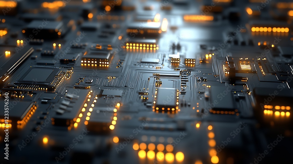 Aufkleber futuristic circuit board with glowing led lights for technology themes : generative ai