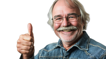 an older man with glasses and a mustache giving the thumbs up sign PNG image, PNG file, Generative art.