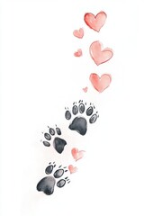 Cute pet paw print for Valentine’s Day greeting card design