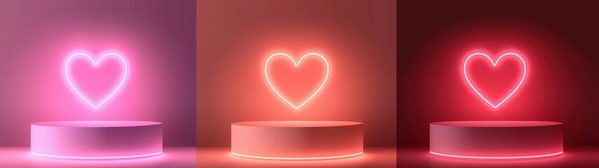 3D stage with neon heart decorated romantic backdrop for Valentine's Day wedding events and celebrations