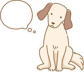 Fototapeta premium 吹き出し付き何かを思う考える耳の垂れた犬のイラスト