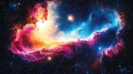 Naklejka premium Vibrant cosmic nebula showcasing colorful gases and stars in deep space