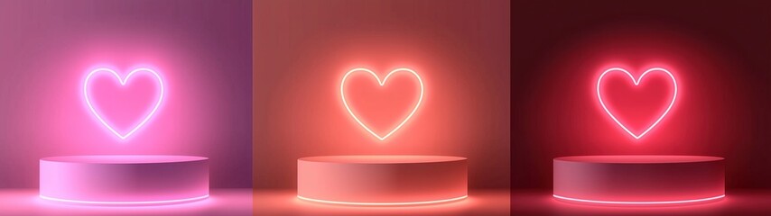 3D stage with neon heart decorated romantic backdrop for Valentine's Day wedding events and celebrations