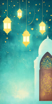 Ramadan Tranquility: Teal Skies and Golden Glow
