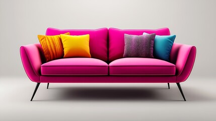 Fototapeta premium Vibrant Pink Couch with Assorted Cushions for Dynamic and Trendy Living Spaces : Generative AI