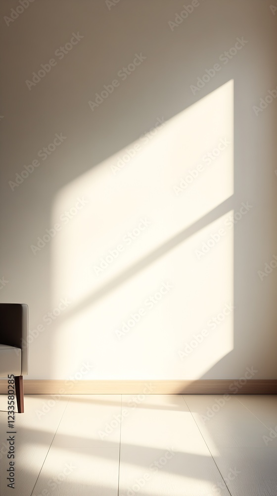 Poster minimalist interior with chair and sunlit wall creating elegant light and shadow : generative ai