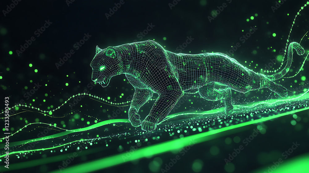 Wall mural Glowing Panther in Abstract Digital Landscape