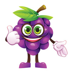 Cute grape character giving a thumbs up with smile, showing approval. Vector cartoon illustration