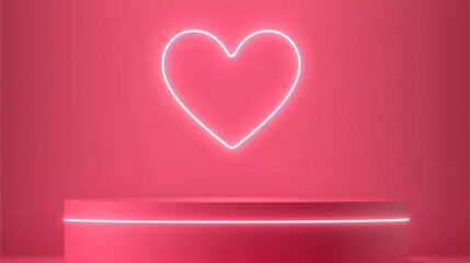 podium with a heart-shaped neon light background pink and red color vilentine