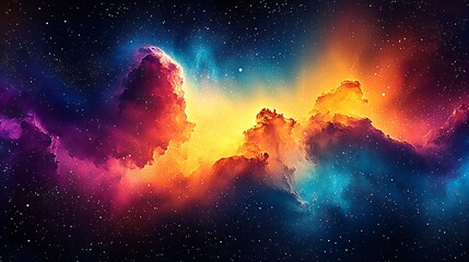 Fototapeta premium Vivid Cosmic Nebula Burst with Bright Colors Across the Star-Filled Galaxy Wallpaper : Generative AI