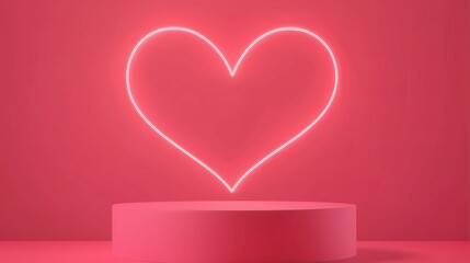 podium with a heart-shaped neon light background pink and red color vilentine