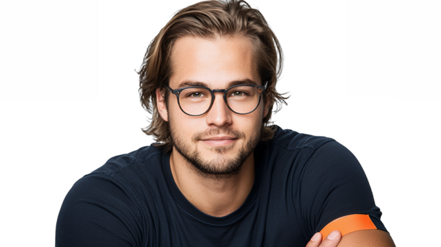 a young man wearing glasses holding an orange basketball on a transparent background, photo PNG image, PNG file, Generative art.