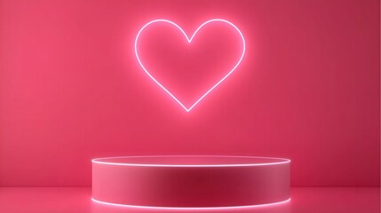 podium with a heart-shaped neon light background pink and red color vilentine