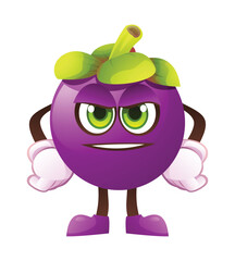 Cute mangosteen character, expressing readiness. Vector cartoon illustration