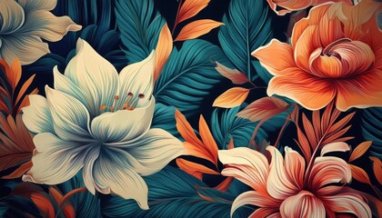 Vibrant Exotic Floral Pattern Wallpaper Texture Seamless Modern Design Enhance Your Space with an Eyecatching, Tropical, and Contemporary Decor Element