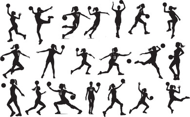 Woman Handball Player Silhouette Vector Set – Dynamic Sports Graphics