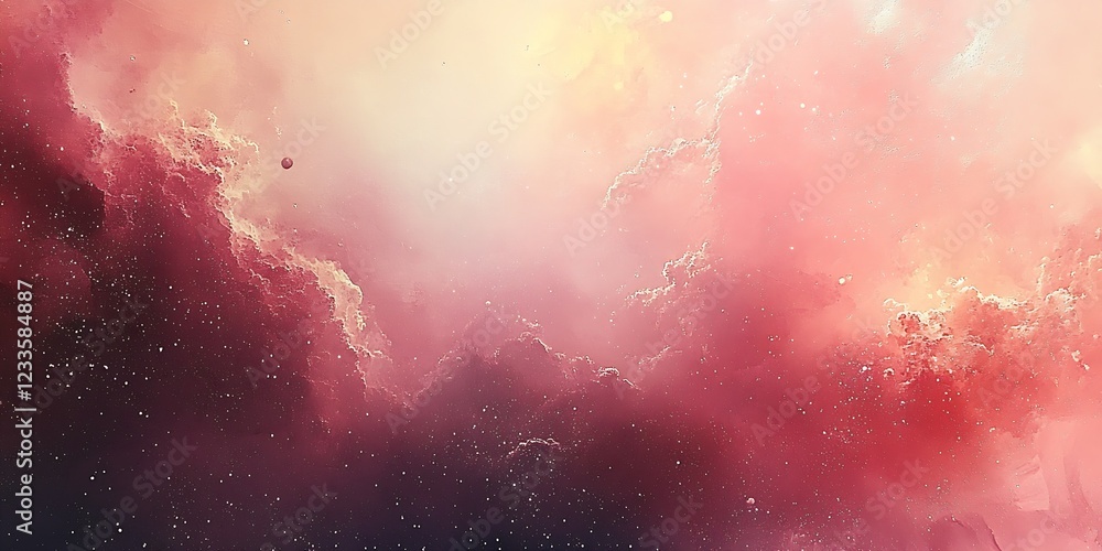 Aufkleber dreamy pink cloudscape with stars and ethereal lighting in space : generative ai