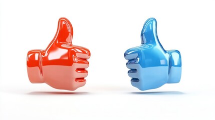 Dynamic thumbs up and down icons digital design glossy finish isolated background conceptual mood
