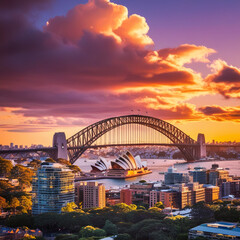 Panorama of Sydney Harbour at dusk