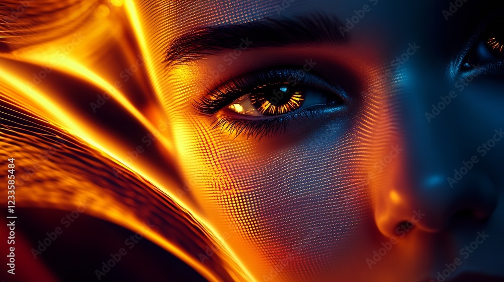 Poster golden abstract close-up of eye with digital art texture detail : generative ai