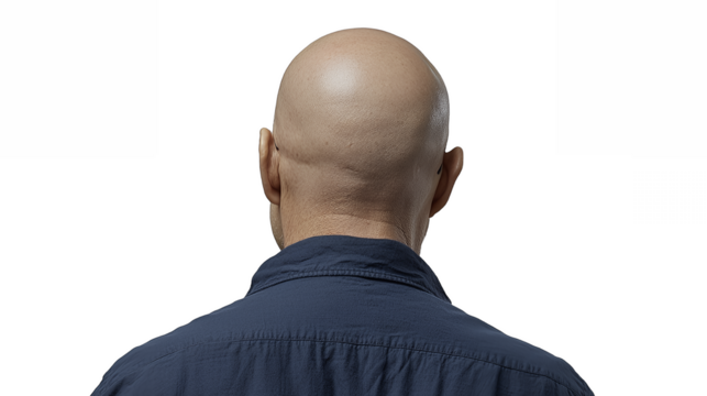 a man with a bald head in a blue shirt PNG image, PNG file, Generative art.