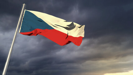 beautiful Czechia flag on heavy dark clouds backdrop - abstract 3D rendering