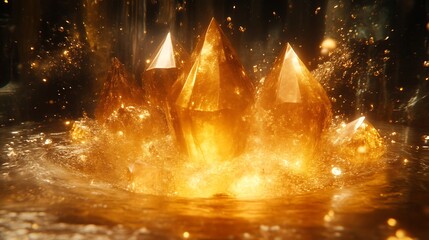 Golden Crystals Emerge From Liquid Gold