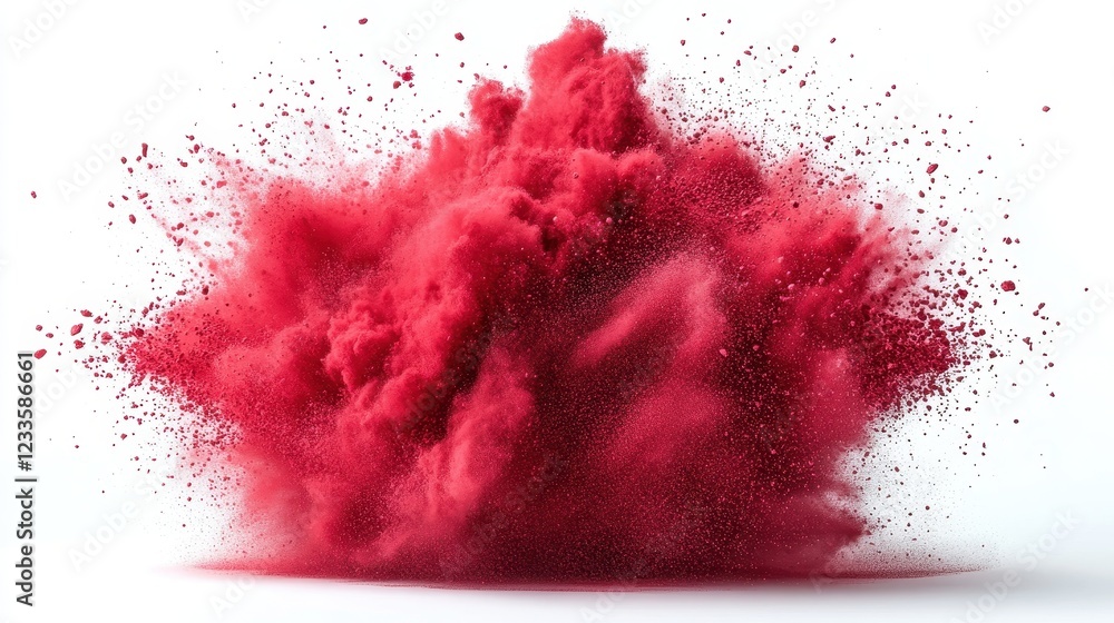 Aufkleber a vibrant explosion of red powder creating a dynamic visual effect.
