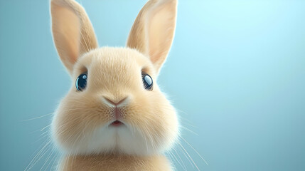 Obraz premium Cute bunny rabbit close-up, pastel background, Easter greeting card