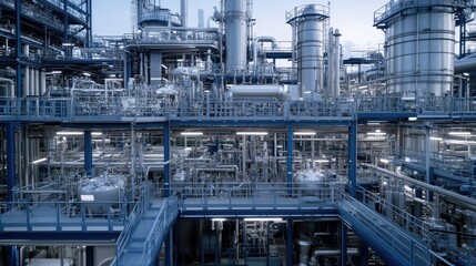 A factory with automated machinery optimizing energy use for lower emissions.