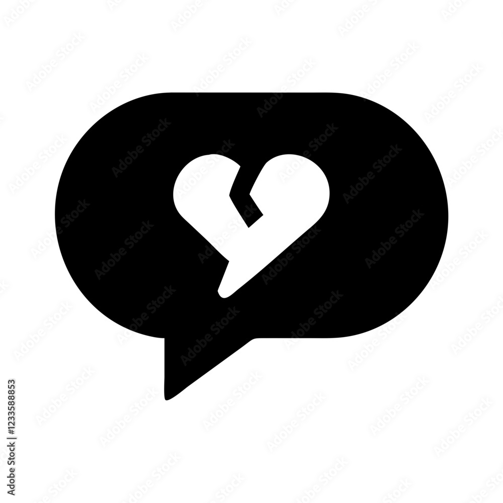 Poster speech bubble with broken heart vector icon – emotional expression symbol