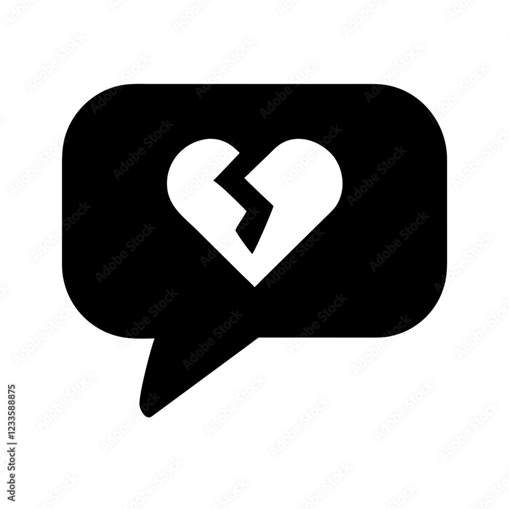 Poster speech bubble with broken heart vector icon – emotional expression symbol