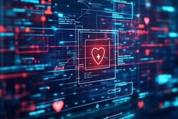Healthcare Heart Symbol in Digital Network Abstract Background : Generative AI
