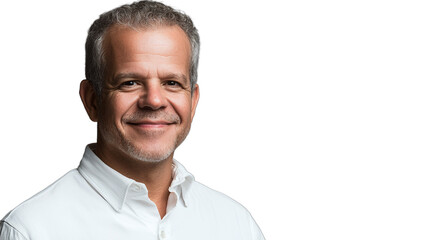 a man wearing a white shirt poses for a portrait against a transparent background, PNG image, PNG file, Generative art.