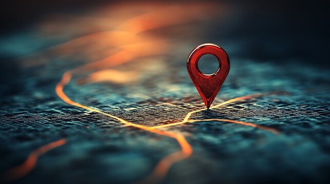 Close Up of Navigation Pin on Artistic Digital Map for Travel Exploration : Generative AI
