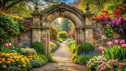 Fototapeta premium Distressed stone pathway leading to a beautifully restored