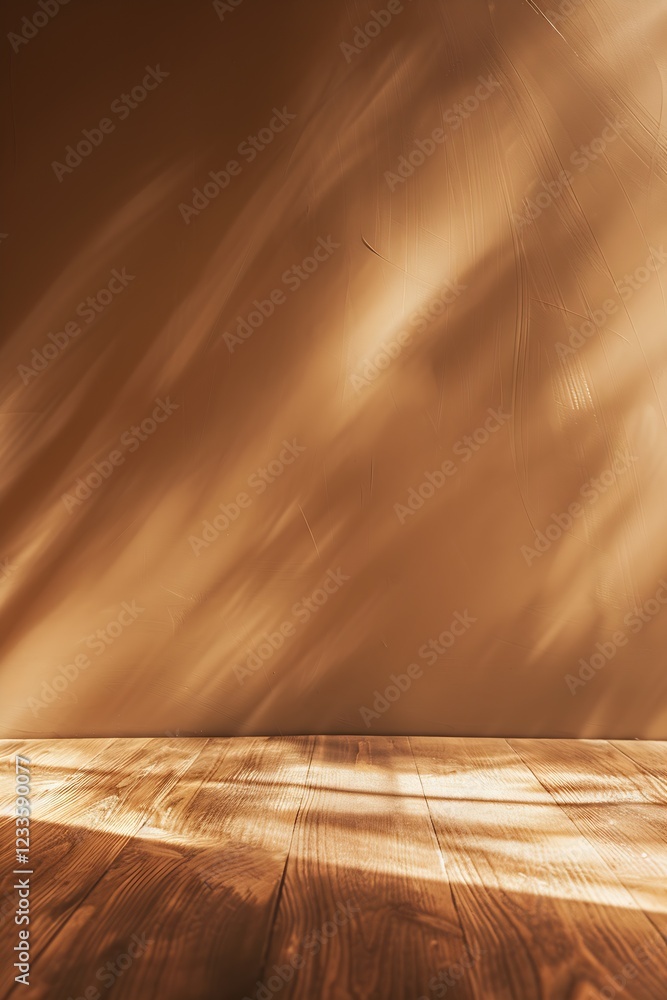 Aufkleber Earthy Toned Interior with Sunlight and Shadows Creating a Calm and Inviting Space : Generative AI