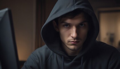 Hacker in black hoodie