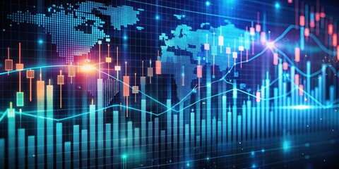 Futuristic glowing forex chart background with digital trends and algorithms