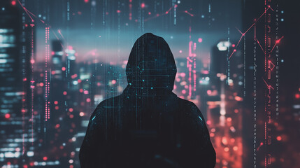 Hacker are planning to hack and attack networks and cyber security , innovative Smart city and graphs with statistics to analyze business potential and predict future developments in company growth